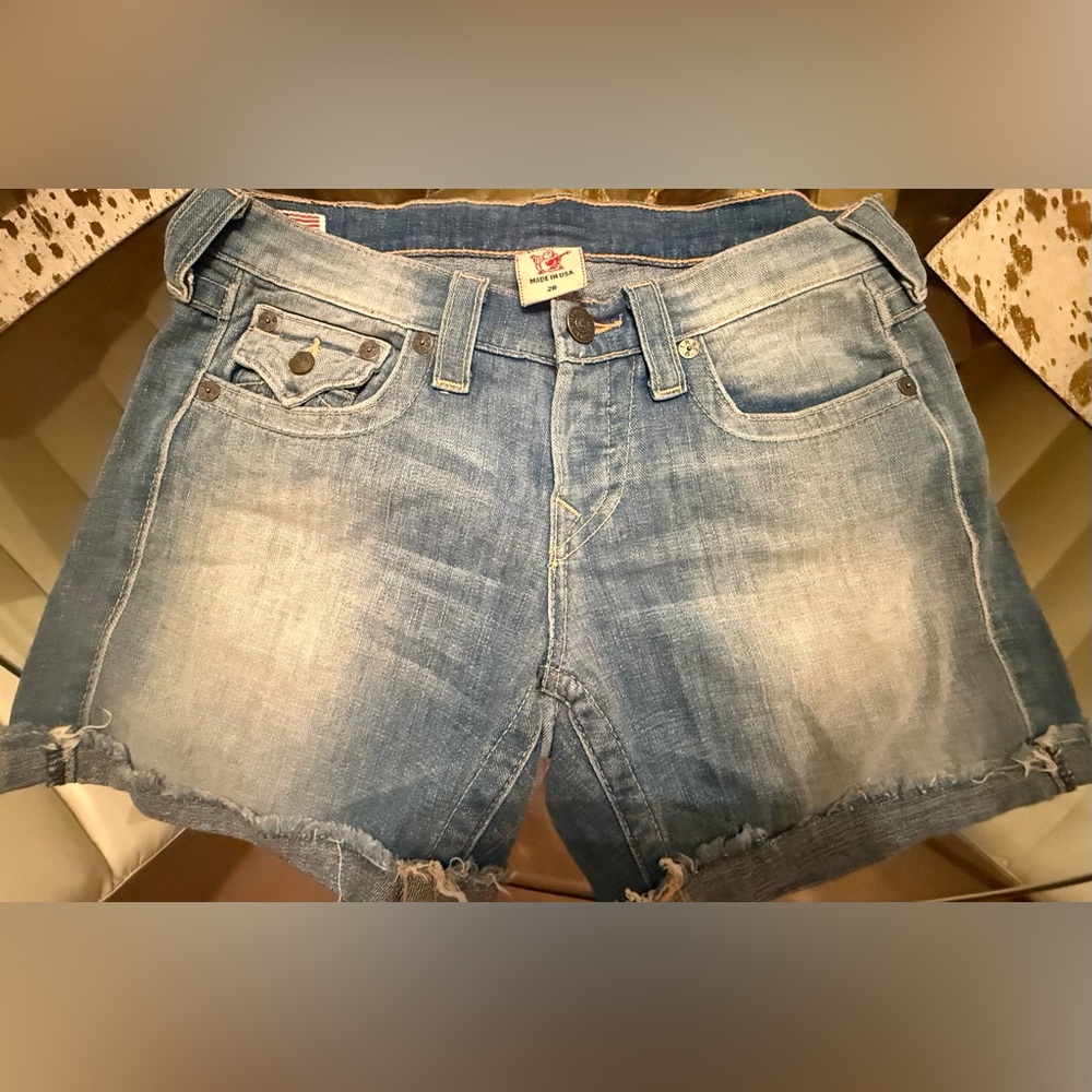 True Religion Light Blue Jean Shorts Sz 26